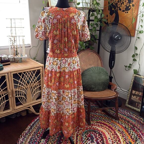 dRA Los Angeles Anthropologie Orange Multi Paisley Floral Maxi Dress - Picture 2 of 5